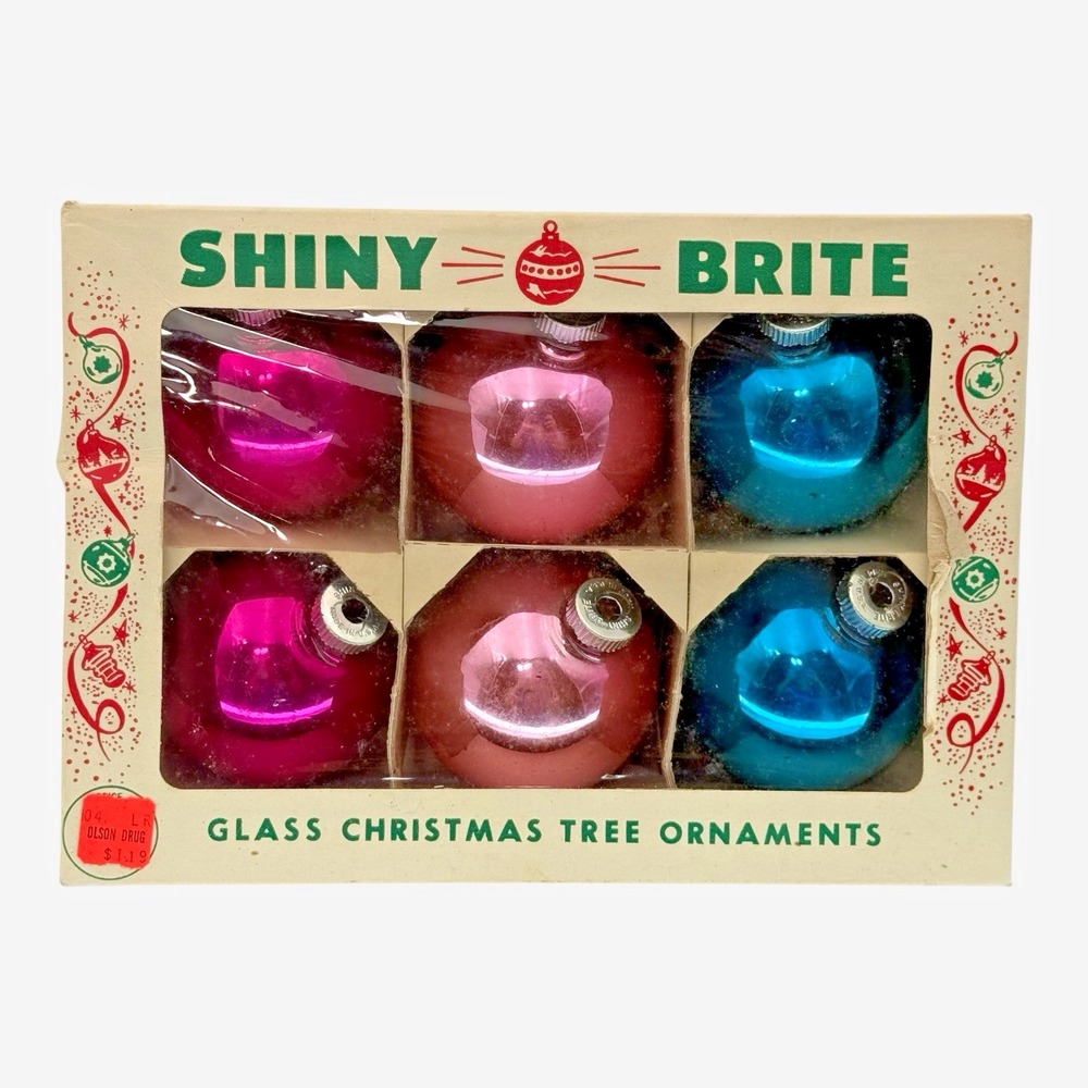 Shiny Brite Ornaments Unisex 4in Multicolor Good Vintage Jumbo Mercury Glass 6ct